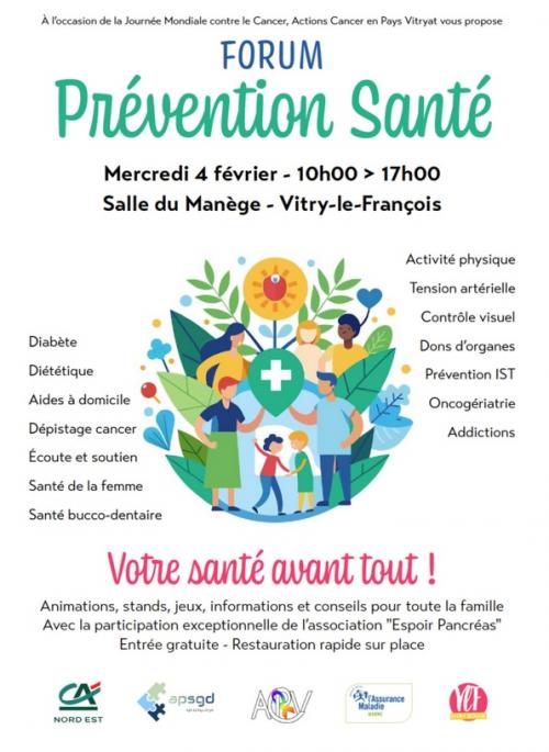 Journée internationale contre le cancer : Forum Prévention Santé (Vitry-le-François, mercredi 4 février 10h-17h)