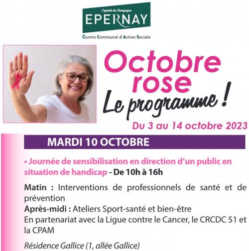 Octobre Rose Epernay : Journée de sensibilisation en direction d’un public en situation de handicap (10h-16h, Résidence Gallice  1, allée Gallice 51 200 Epernay , Marne)