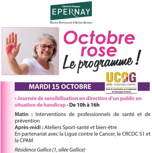 Octobre Rose Epernay : Journée de sensibilisation en direction d’un public en situation de handicap (10h-16h, Résidence Gallice - 1, allée Gallice 51 200 Epernay , Marne)